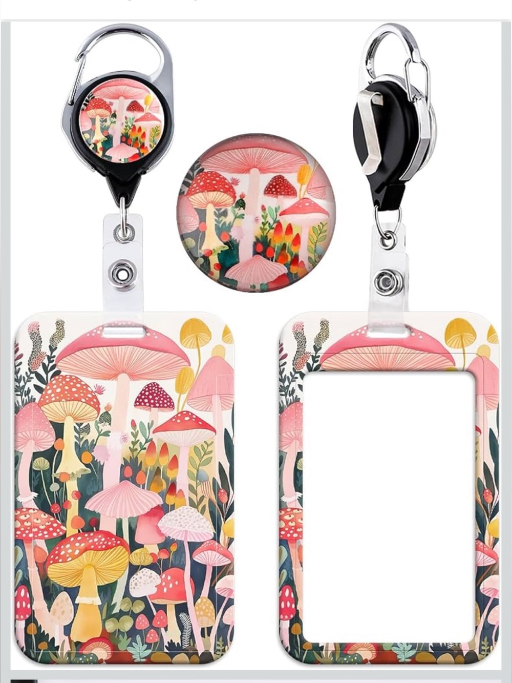 Mushroom Retractable Badge Holder with Retractable Badge Reel, Mushroom, NWT 🍄